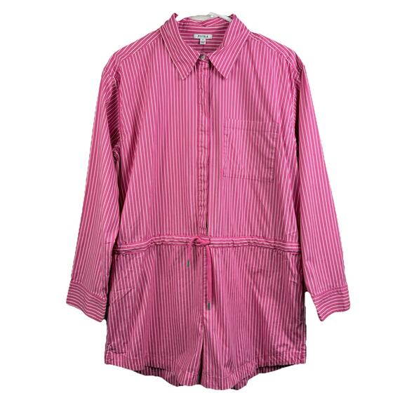 Pistola Amelie Pink White Pinstriped Romper Small Long Sleeved Collared Preppy - Picture 2 of 14